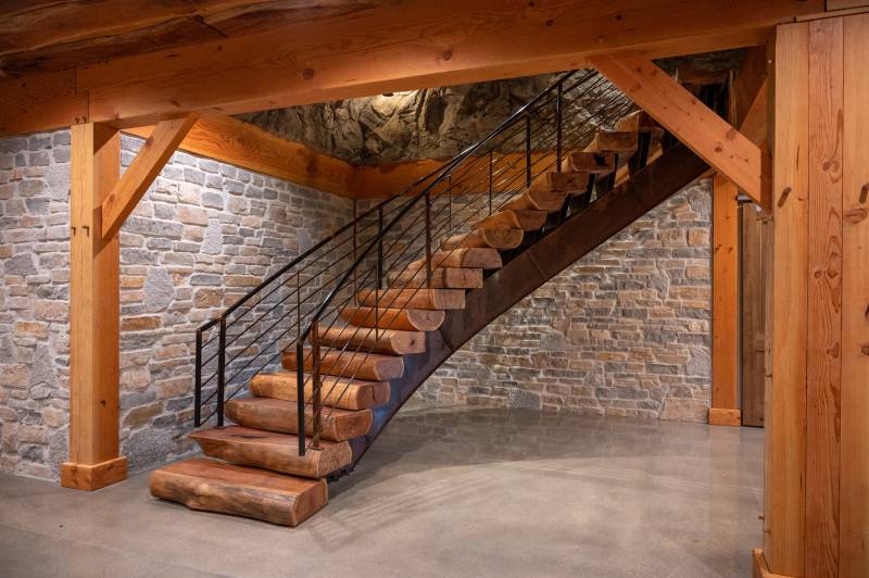 Spiral Staircase with Log Section Stairs