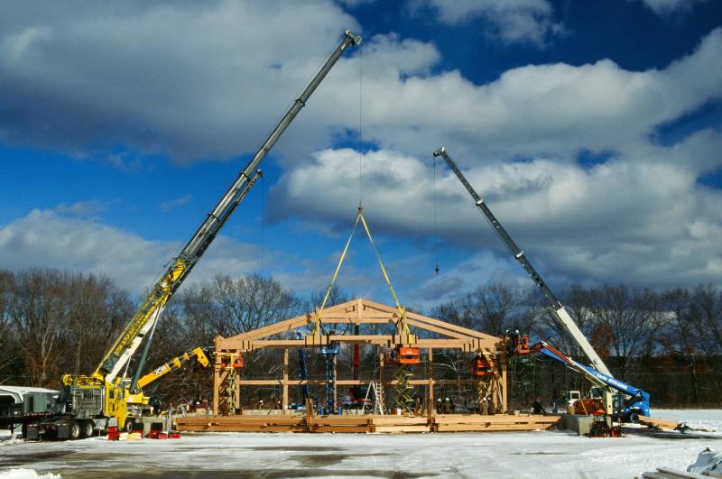 Three Cranes Assisted with the Raising