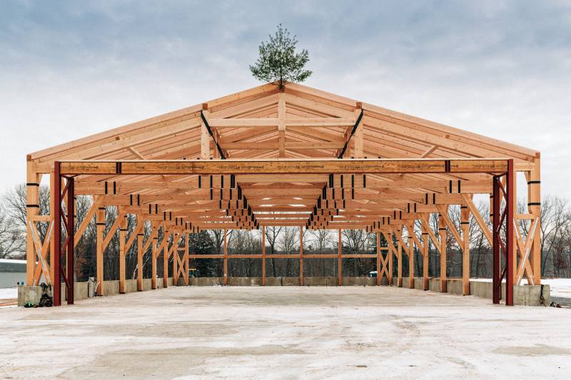 The Finished Frame • Custom Timber Frame Airplane Hangar