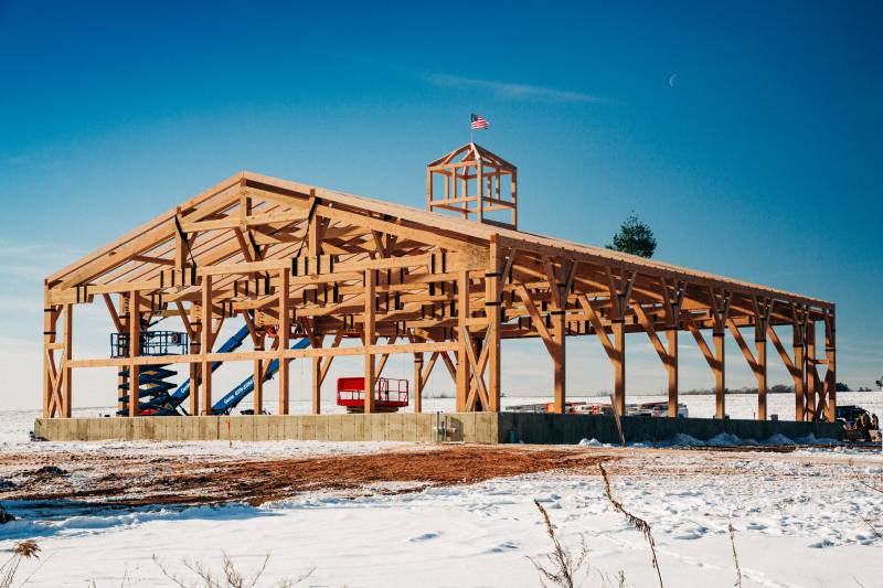 76' x 105' Custom Timber Frame Airplane Hangar