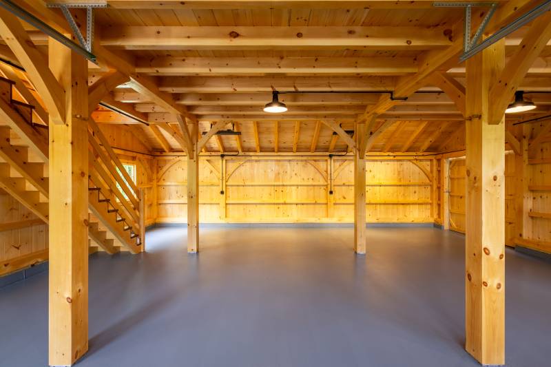 Looking at the Lean-to • Authentic Timber Frame Barn