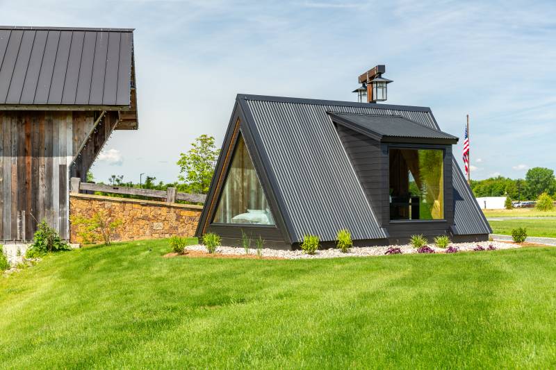 A-Frame Cabin with Corrugated Metal Roofing & Thermory Ignite Siding