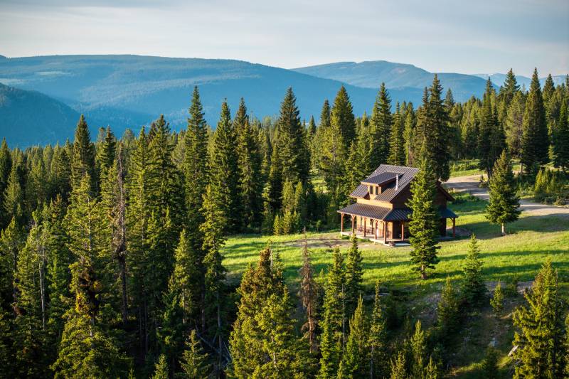 Timber frame barn in the Montana mountains