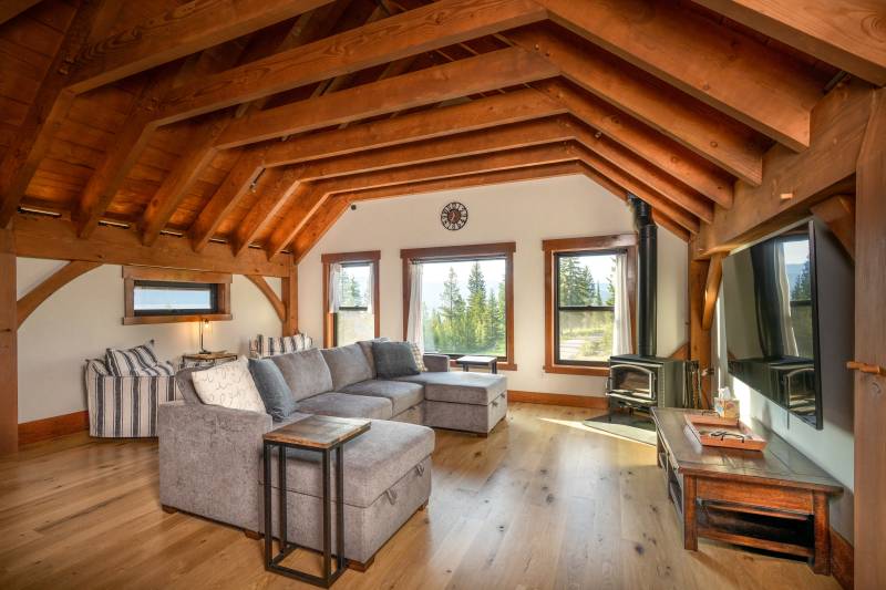 Seating area in the Montana post & beam barn