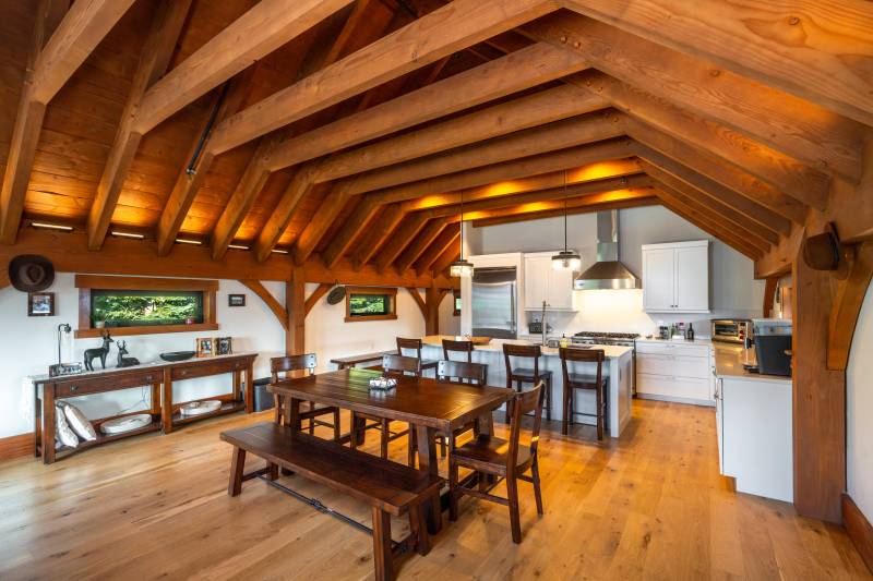Kitchen and dining area in the western Monitor Barn kit