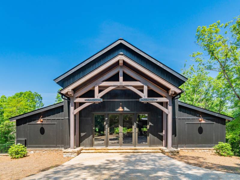 Front gable portico entry of the Nantucket Event Barn