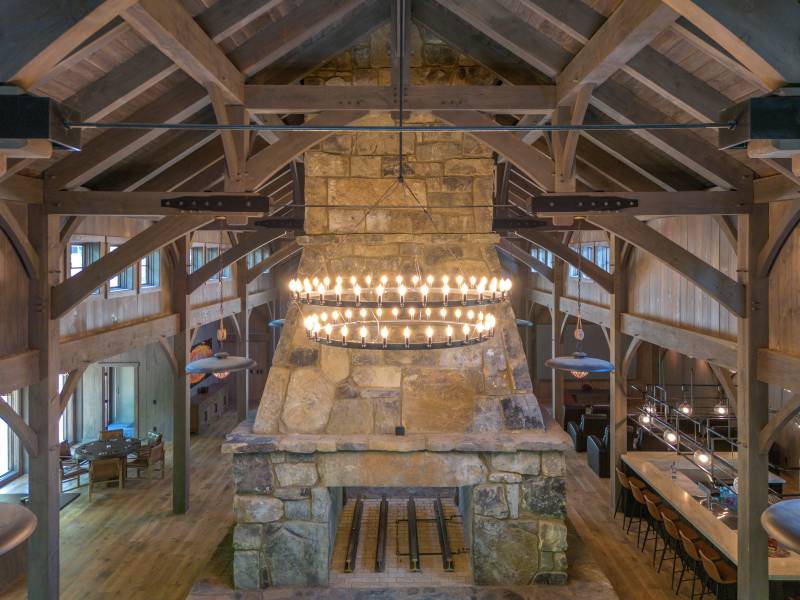Hammer beam truss design with powder coated steel turnbuckles