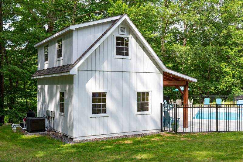 20' Shed Dormer • Outdoor shed by the pool