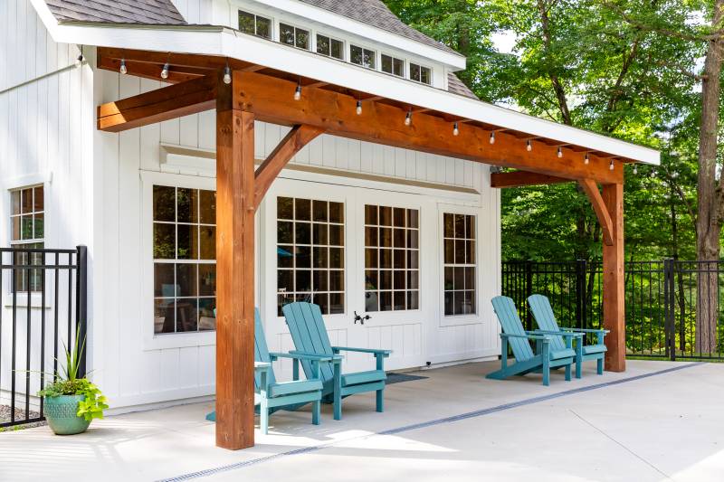 A closer look at the 6' x 20' Timber Frame Overhang