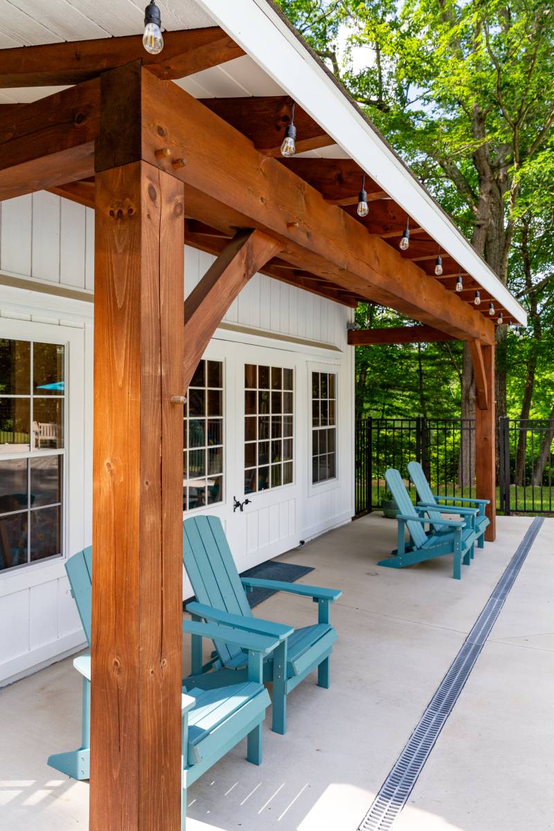 The overhang has authentic post & beam construction with mortise & tenon joinery