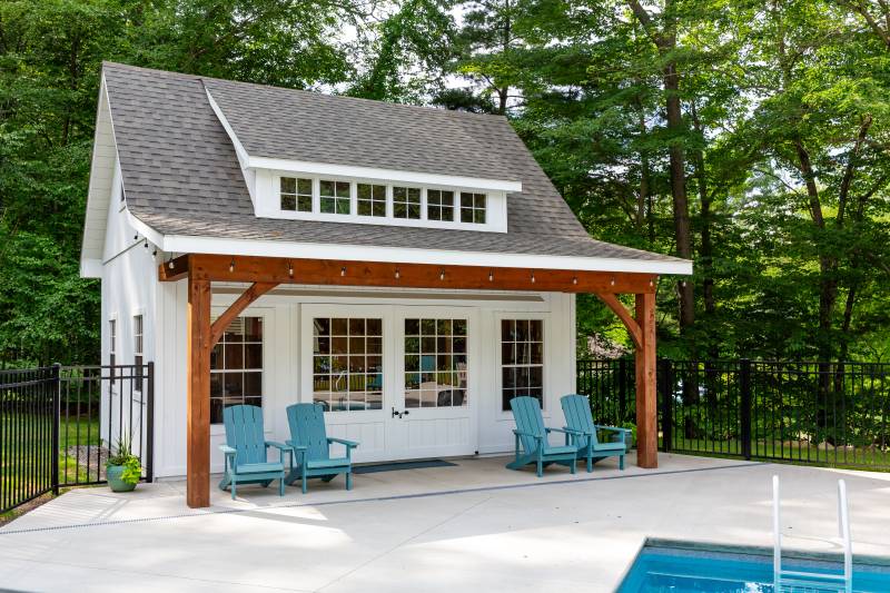 6' Timber Frame Overhang and 6-Window Farmhouse Dormer