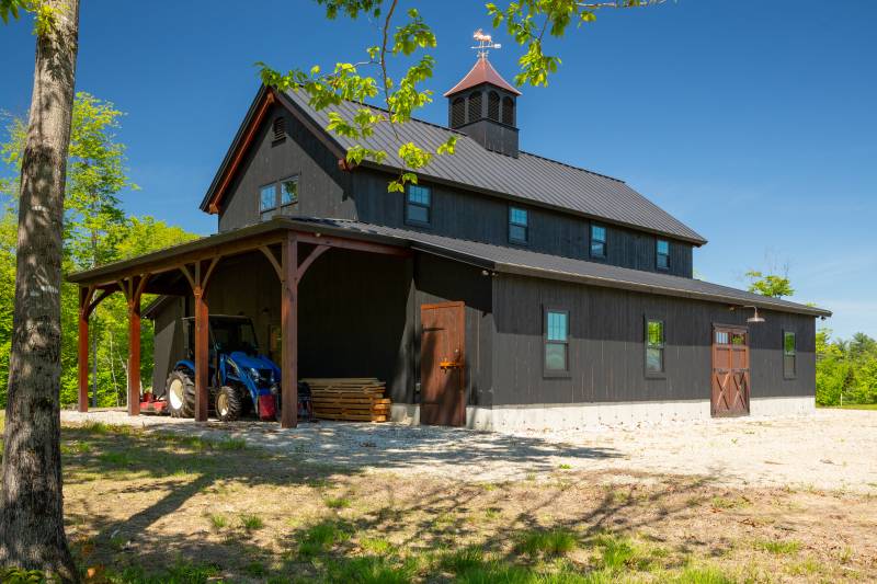 10' x 30' Open Hip Roof Lean-to • post & beam barn timber frame