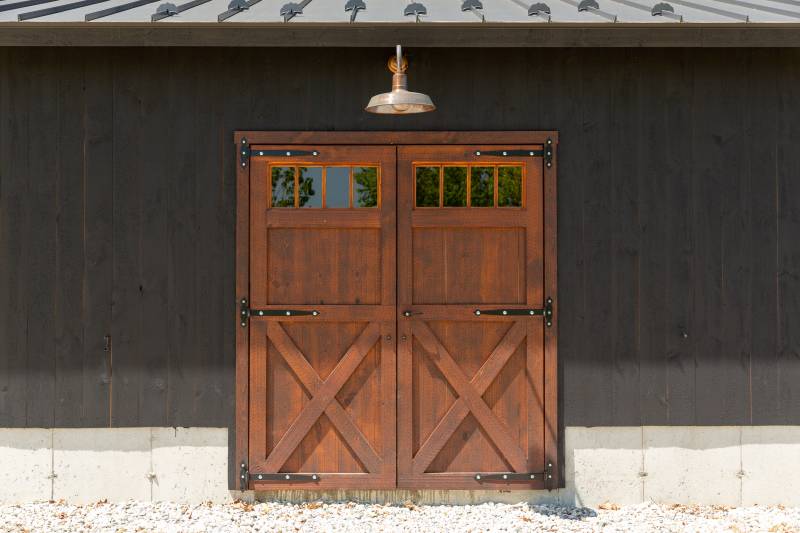 6' x 7' Pine Hinged Door with Transom Windows • Post & beam barn 