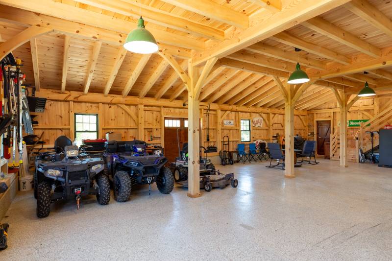 Looking towards the left lean-to • timber frame barn post & beam construction authentic barn