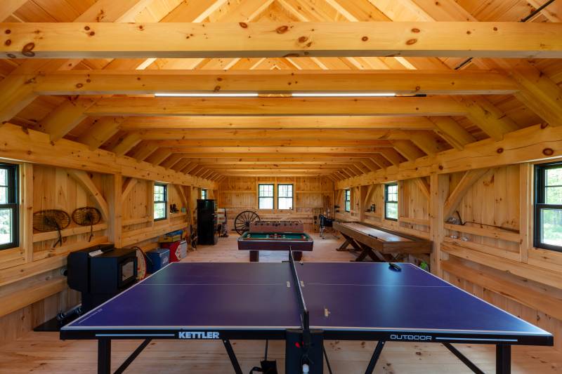 Looking towards the other end of the loft • timber frame barn with loft