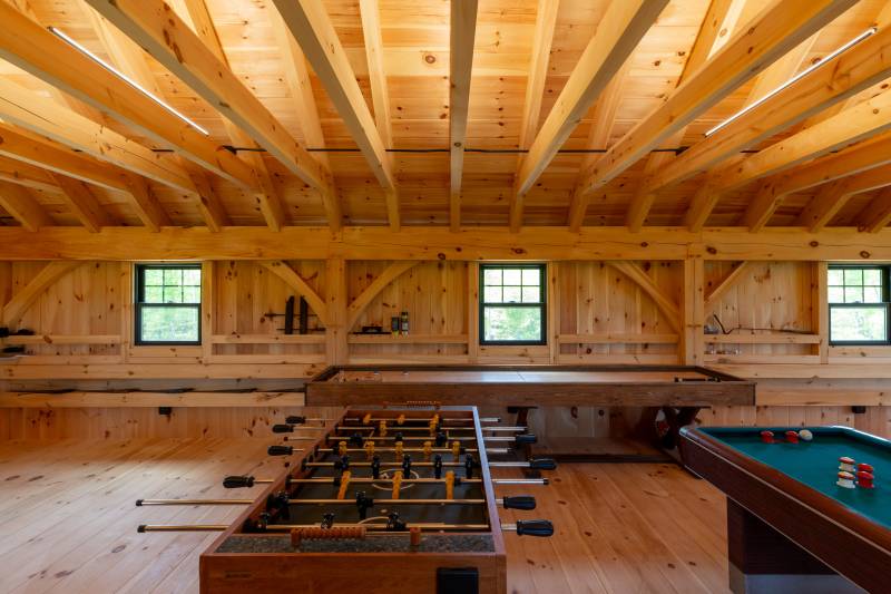 More table games • Shuffleboard and foosball • post & beam timber frame monitor barn