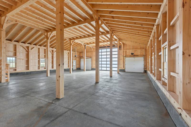 44' x 54' Riverton Monitor Barn post & beam barn first floor interior