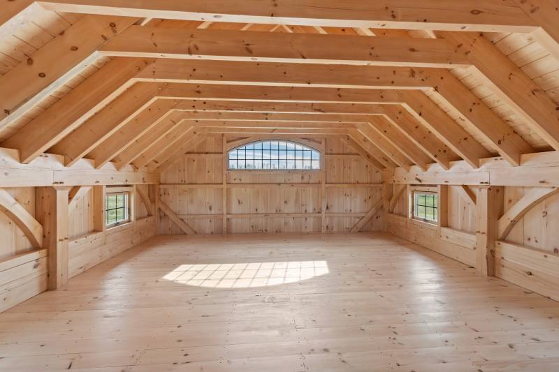 5'6" knee wall height in the timber frame barn’s loft