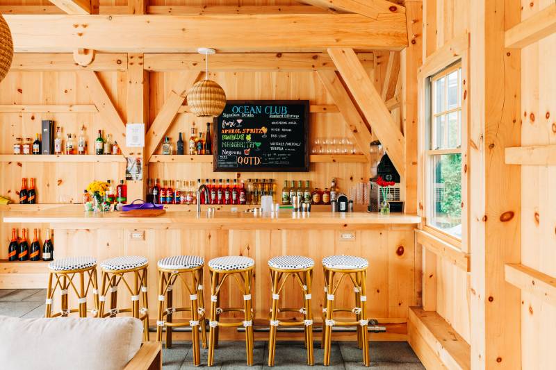 The “Ocean Club” Bar in the timber frame pool house