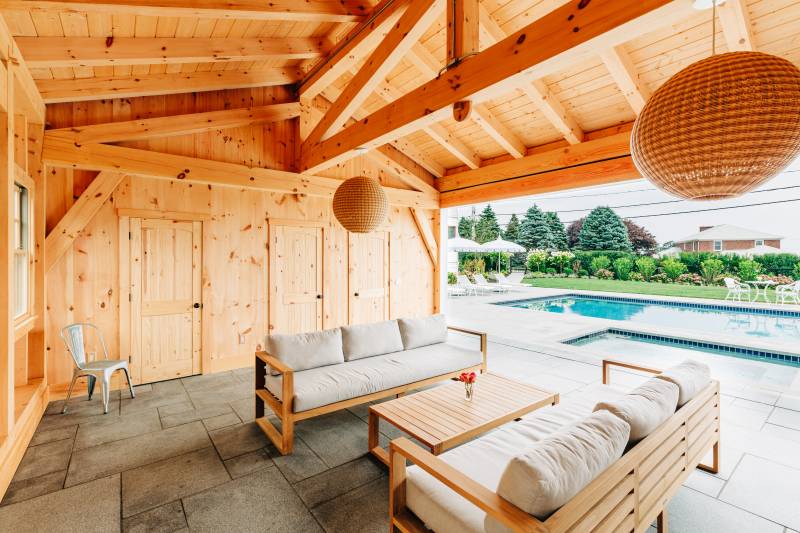 Pine doors lead to bathrooms & storage closets