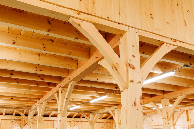 Authentic mortise & tenon joinery with hardwood oak pegs • timber frame barn post & beam