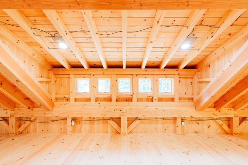 16' shed dormer with Andersen 400 Series windows • post & beam barn with loft
