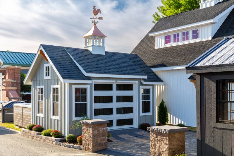 12' x 16' Victorian Carriage House with Modern Full View Glass Overhead Door