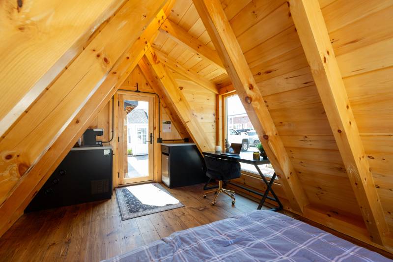 Finished Interior • Authentic Post & Beam Construction • Timber Frame Cabin