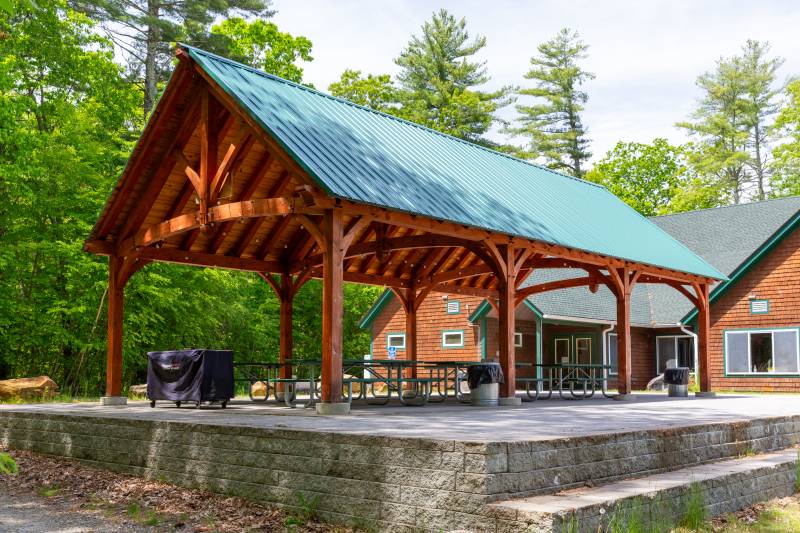 Eastern white pine timbers, stained with color Dark Oak