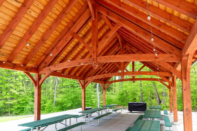 Underneath the 20' x 40' Teton Timber Frame Pavilion