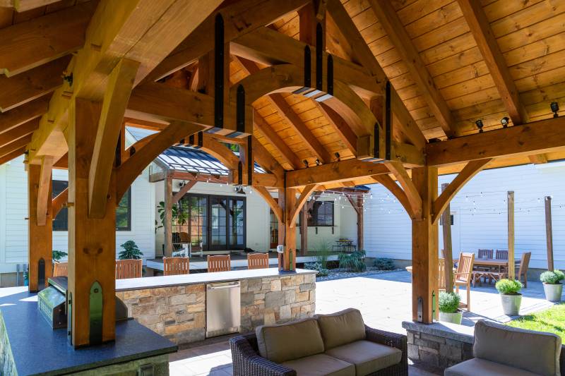 Behind the bar • A seating area underneath the pavilion