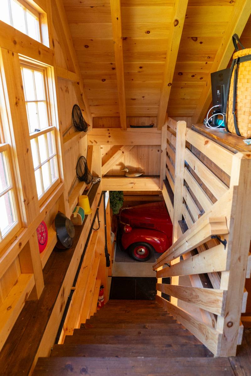 The timber stairs leading to the second floor