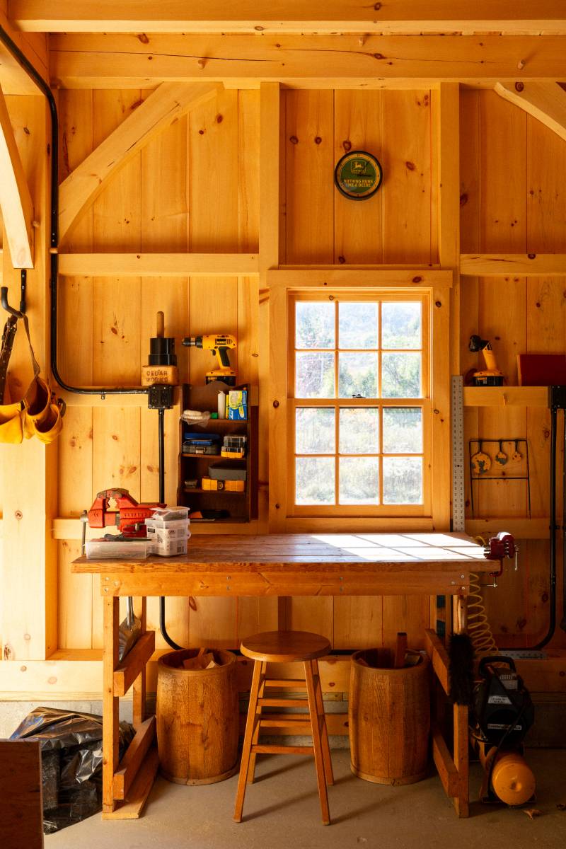 A workshop on the post & beam barn’s first floor