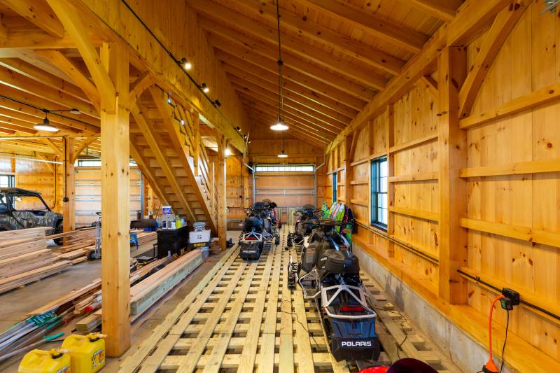 Inside the enclosed lean-to • Overhead door for easy access