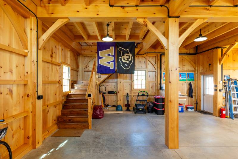 Timber stairway to second floor loft