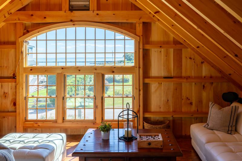 A serene view of Buzzards Bay • timber frame barn post & beam carriage barn