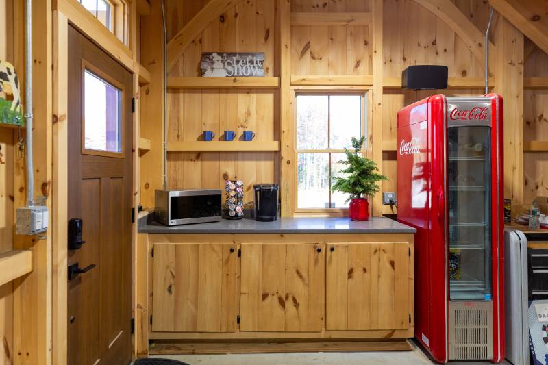 A coffee bar on the barn’s first floor