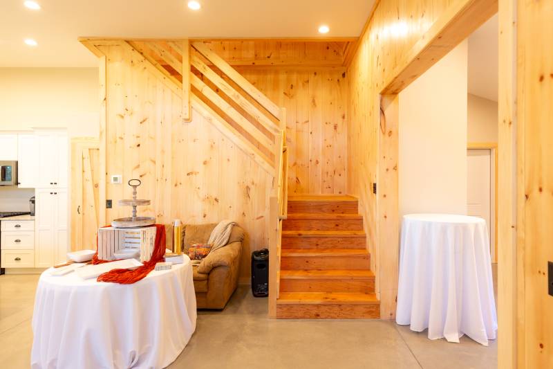 The stairs head up to the barn’s second floor partial loft