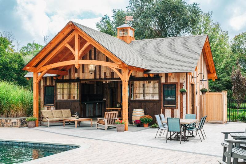 20' x 32' Montauk Timber Frame Pool House, Rhode Island