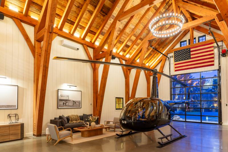 5,185 sq. ft. Custom Timber Frame Barn: Home to a Helicopter