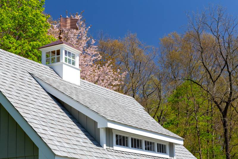 30" Copper Top Cupola with American Flag Weathervane • 4-Window Transom Dormer