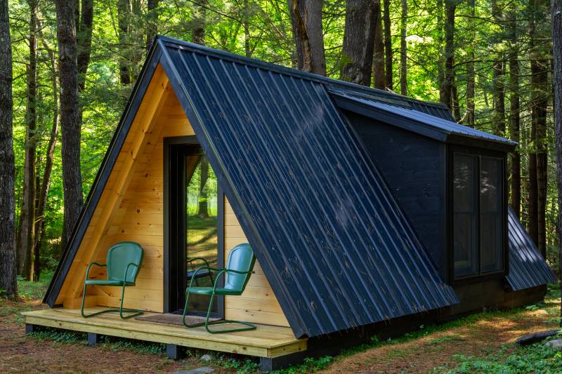 Corrugated Metal Roofing • Post & Beam A-Frame Cabin