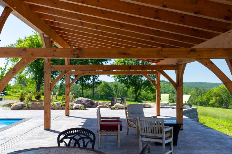 Authentic timber frame construction with mortise & tenon joinery