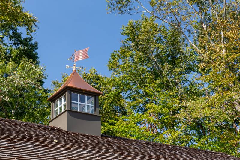 36" Pine Copper Top Cupola with American Flag Weathervane