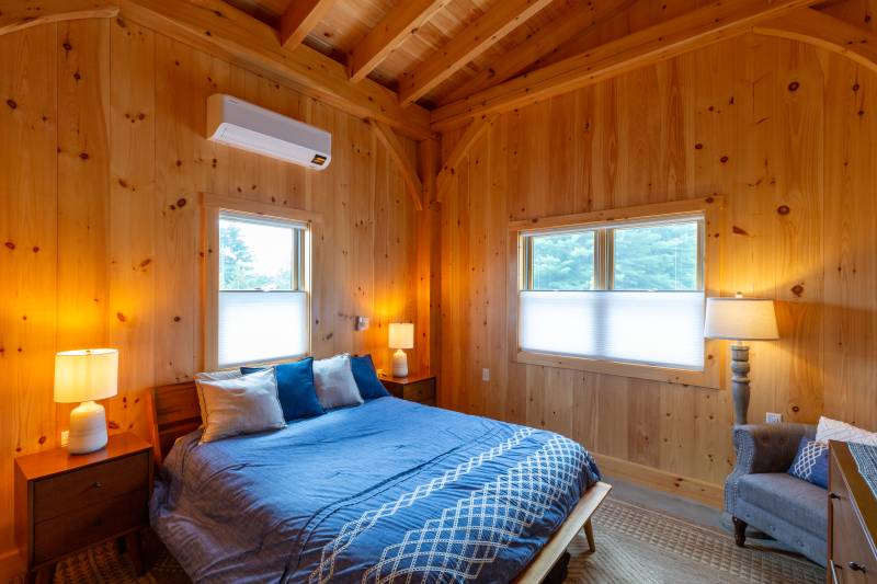 The bedroom within the barn’s guest area
