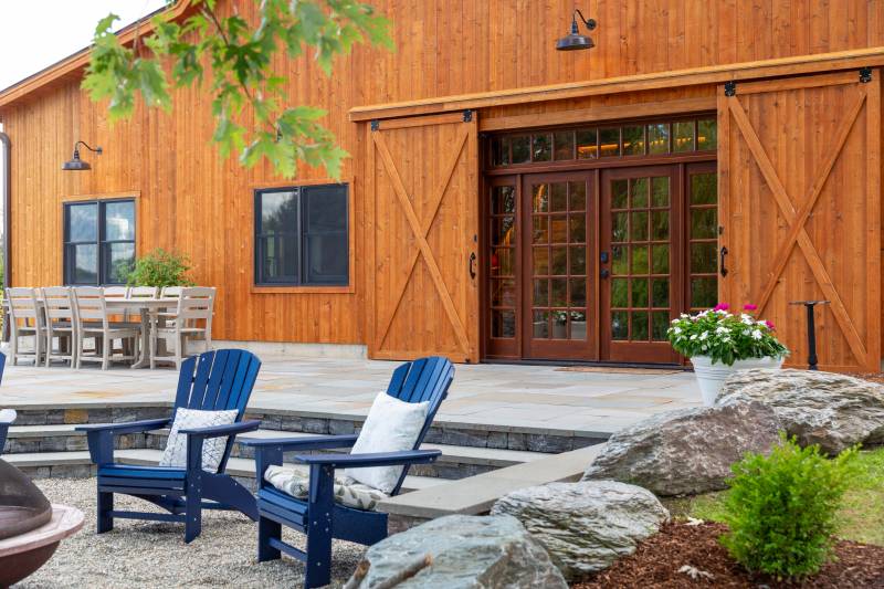 Spanish Cedar Double Entry Door with Sidelights & Transom • Split Sliding Barn Doors