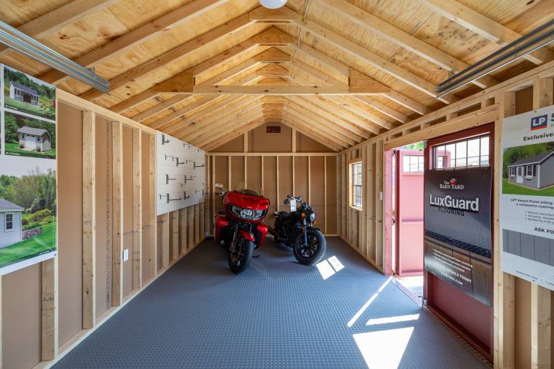 Inside the 12' x 24' Classic Cape Garage with LuxGuard Flooring