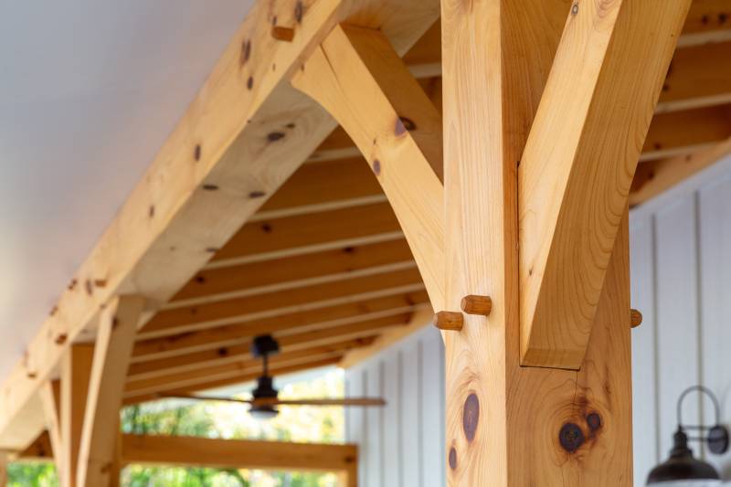 Authentic post & beam construction can be seen in the porch
