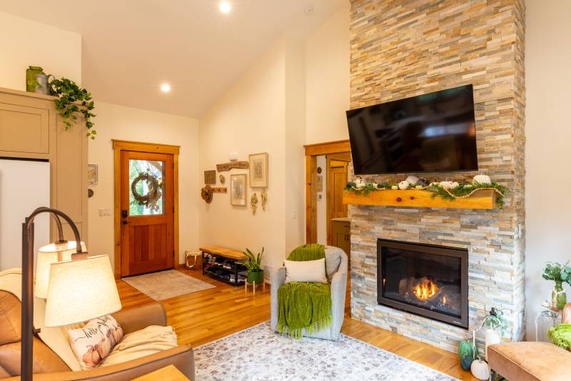 Entryway on the left • Living room on the right
