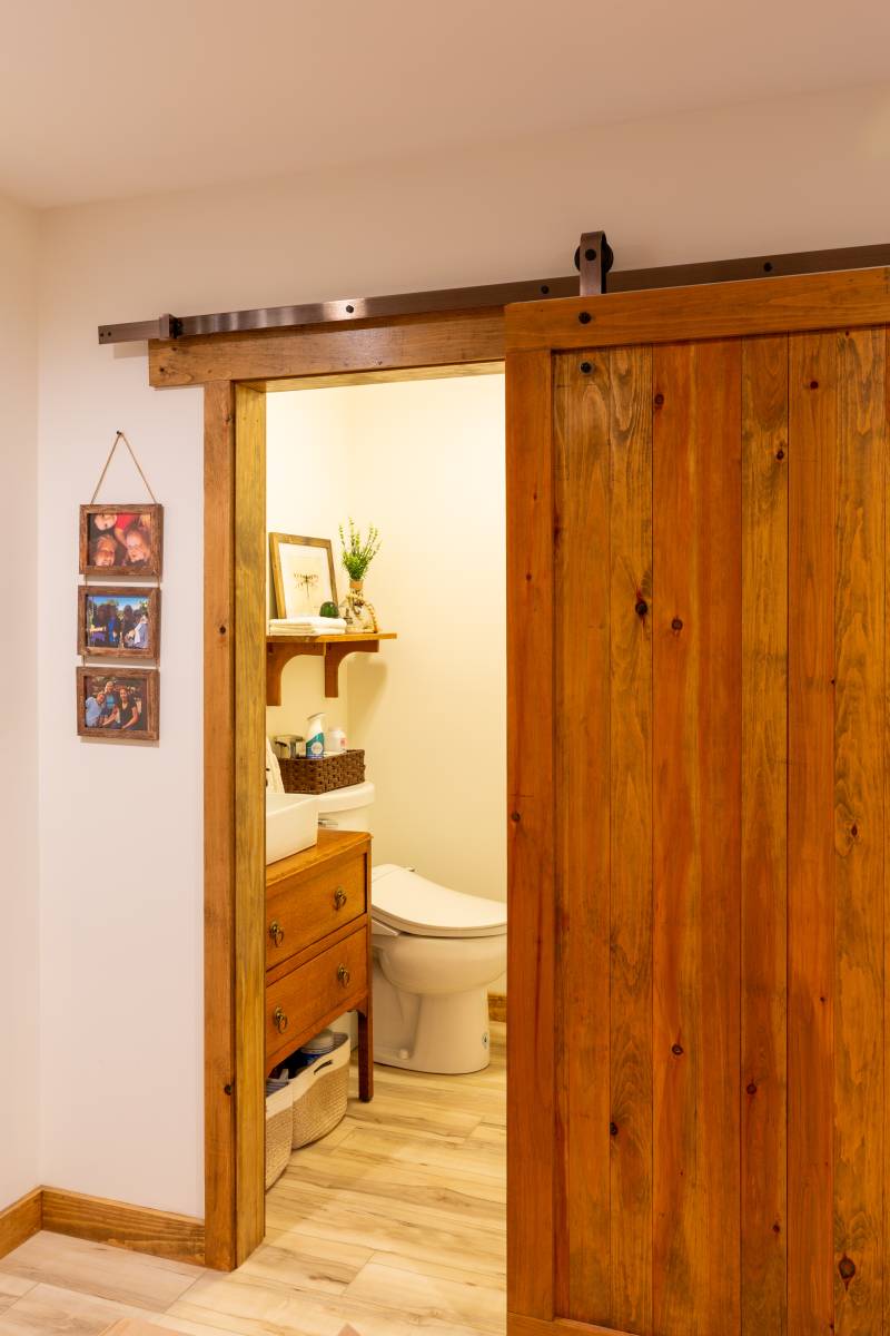 A half bathroom can be found in the basement